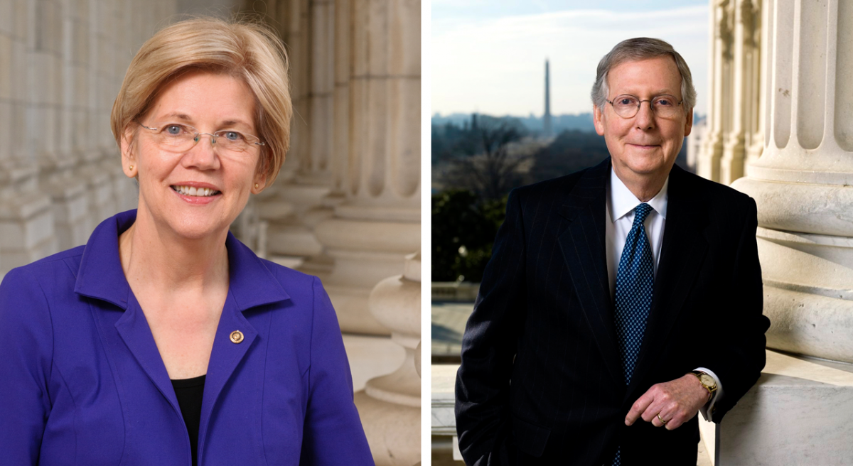 Photo of senators Warren and McConnell
