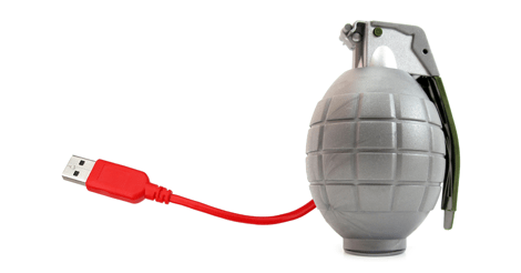 Photo of a fake grenade attached to USB cord